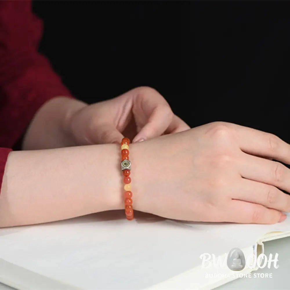 Buddha Stones 925 Sterling Silver Chinese Zodiac Natal Buddha Amulet Red Agate Amber Self-acceptance Bracelet - BWOOOH