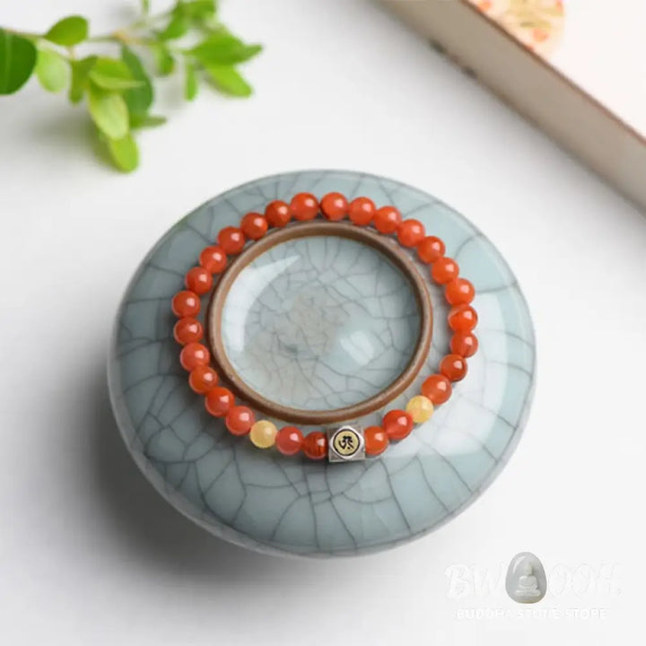 Buddha Stones 925 Sterling Silver Chinese Zodiac Natal Buddha Amulet Red Agate Amber Self-acceptance Bracelet - BWOOOH