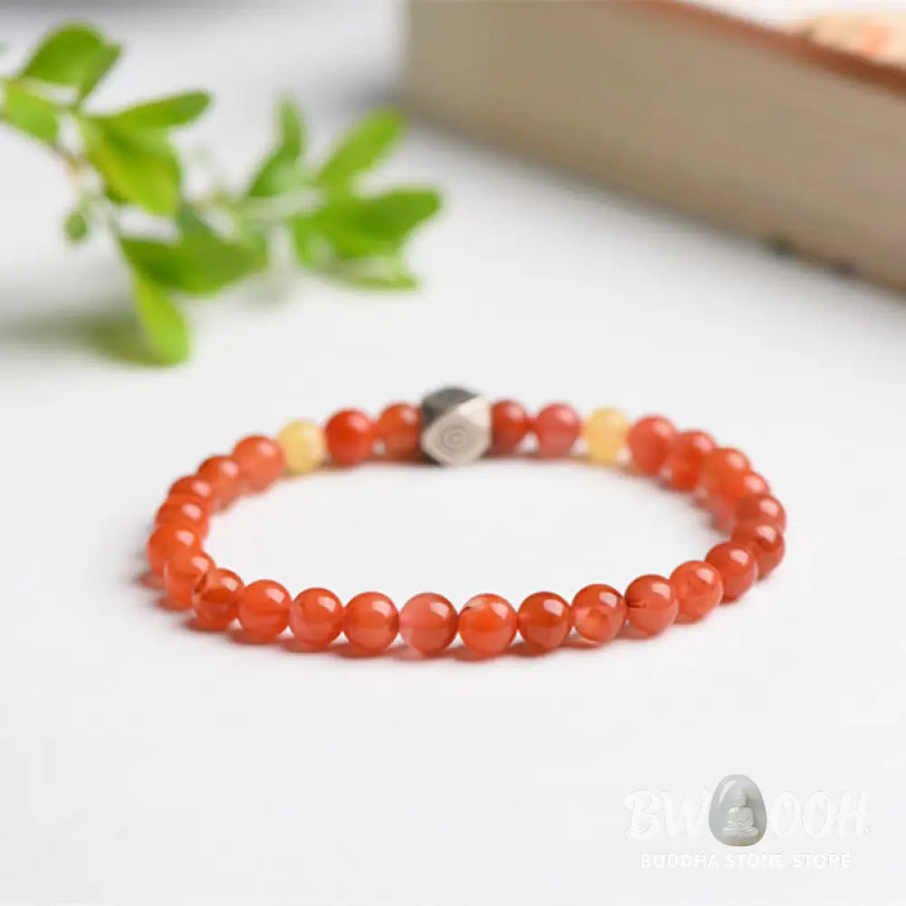 Buddha Stones 925 Sterling Silver Chinese Zodiac Natal Buddha Amulet Red Agate Amber Self-acceptance Bracelet - BWOOOH