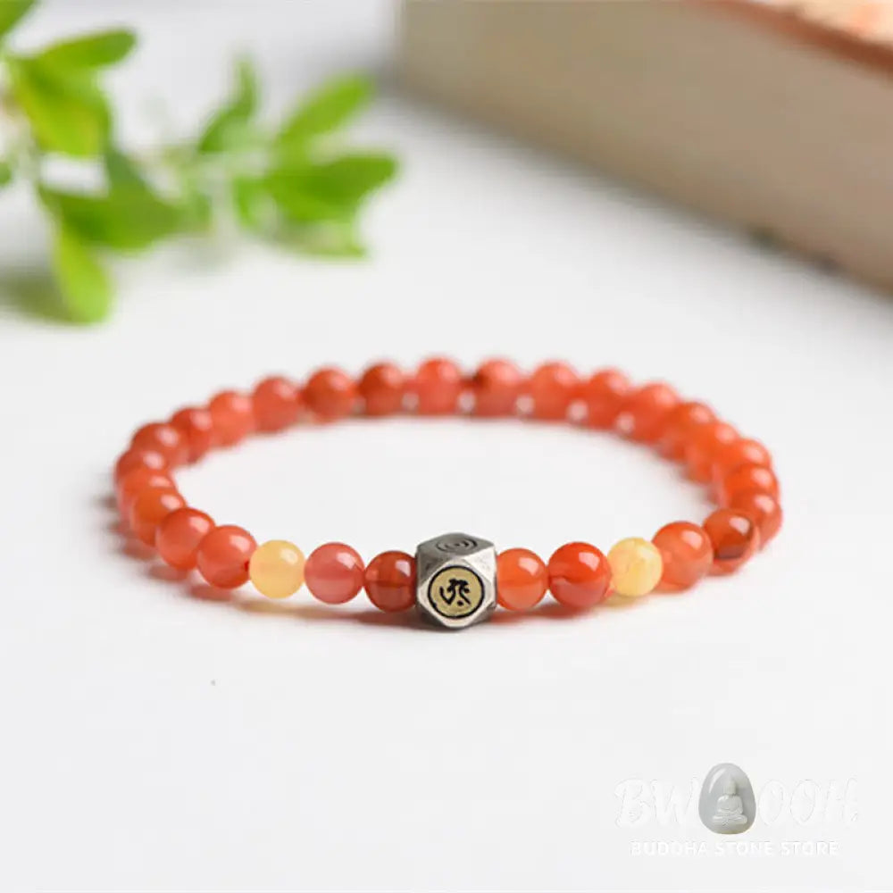 Buddha Stones 925 Sterling Silver Chinese Zodiac Natal Buddha Amulet Red Agate Amber Self-acceptance Bracelet - BWOOOH