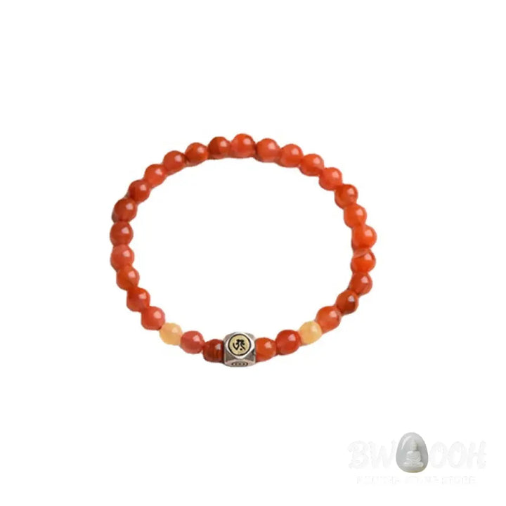 Buddha Stones 925 Sterling Silver Chinese Zodiac Natal Buddha Amulet Red Agate Amber Self-acceptance Bracelet - BWOOOH