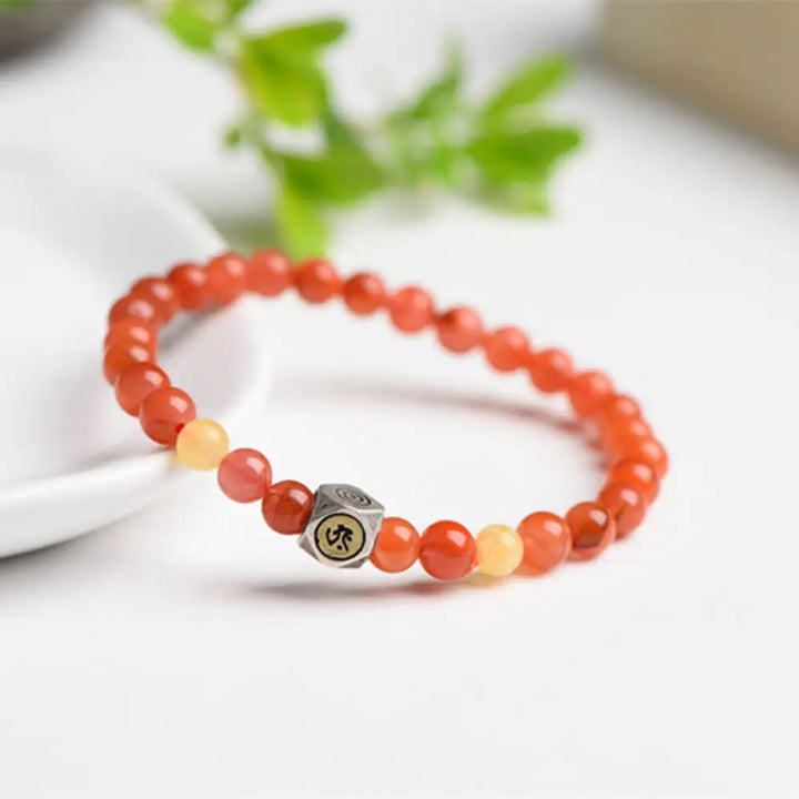BWOOOH 925 Sterling Silver Chinese Zodiac Natal Buddha Amulet Red Agate Amber Self-acceptance Bracelet - BWOOOH