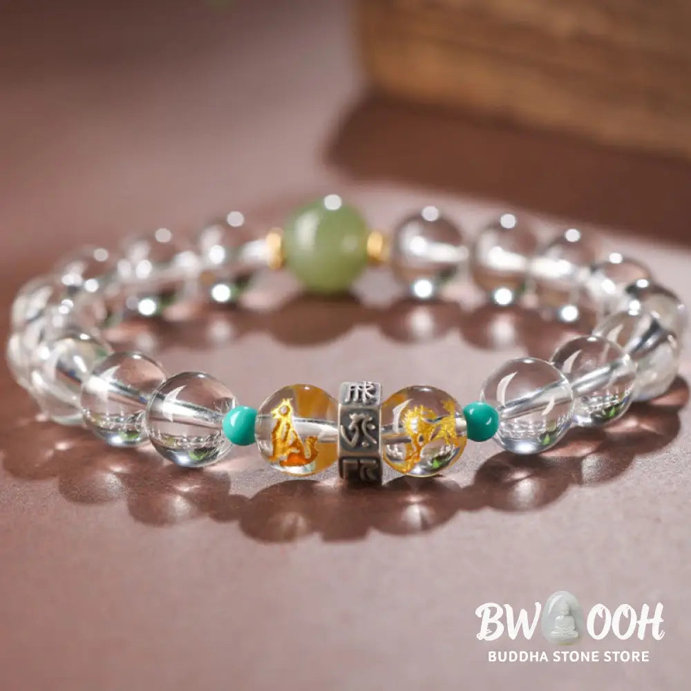Buddha Stones 925 Sterling Silver Chinese Zodiac Natal Buddha Auspicious Groups White Crystal Hetian Jade Healing