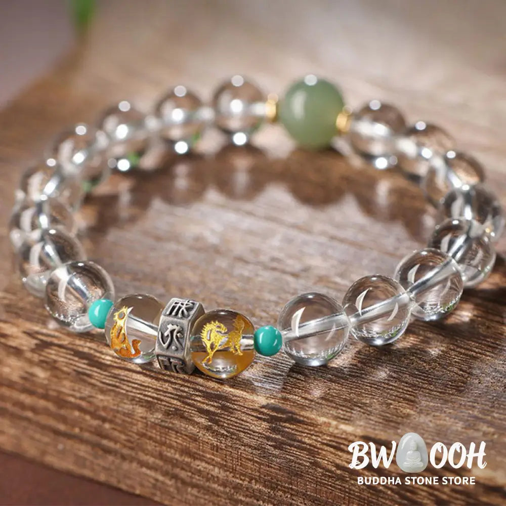 Buddha Stones 925 Sterling Silver Chinese Zodiac Natal Buddha Auspicious Groups White Crystal Hetian Jade Healing