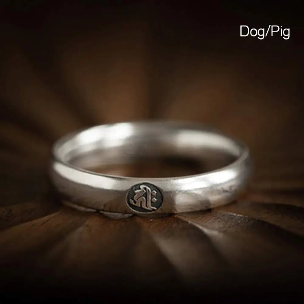 Buddha Stones 925 Sterling Silver Chinese Zodiac Natal Buddha Blessing Couple Ring - BWOOOH - Dog/Pig / Men - Rings