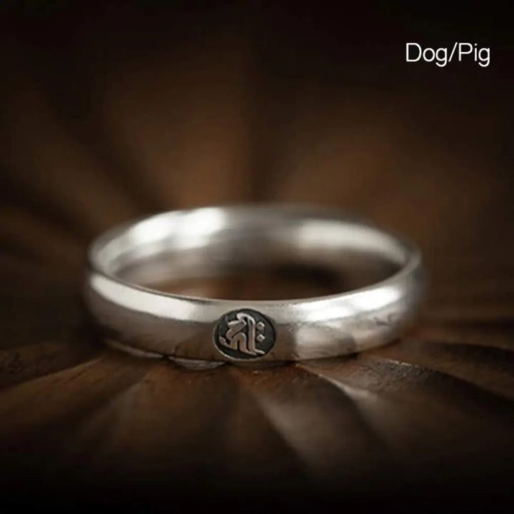 Buddha Stones 925 Sterling Silver Chinese Zodiac Natal Buddha Blessing Couple Ring - BWOOOH - Dog/Pig / Men - Rings