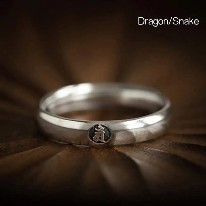 Buddha Stones 925 Sterling Silver Chinese Zodiac Natal Buddha Blessing Couple Ring - BWOOOH - Dragon/Snake / Men - Rings