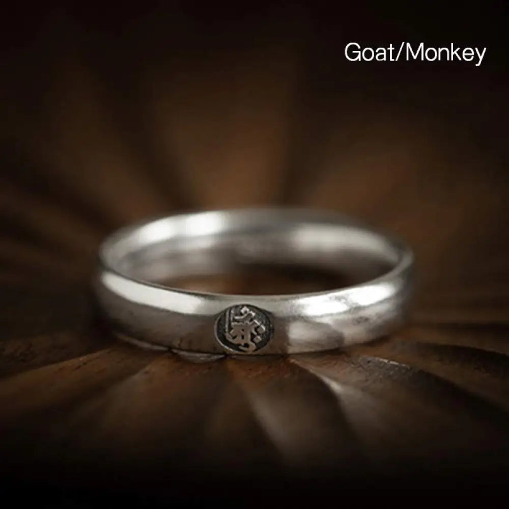 Buddha Stones 925 Sterling Silver Chinese Zodiac Natal Buddha Blessing Couple Ring - BWOOOH - Goat/Monkey / Men - Rings