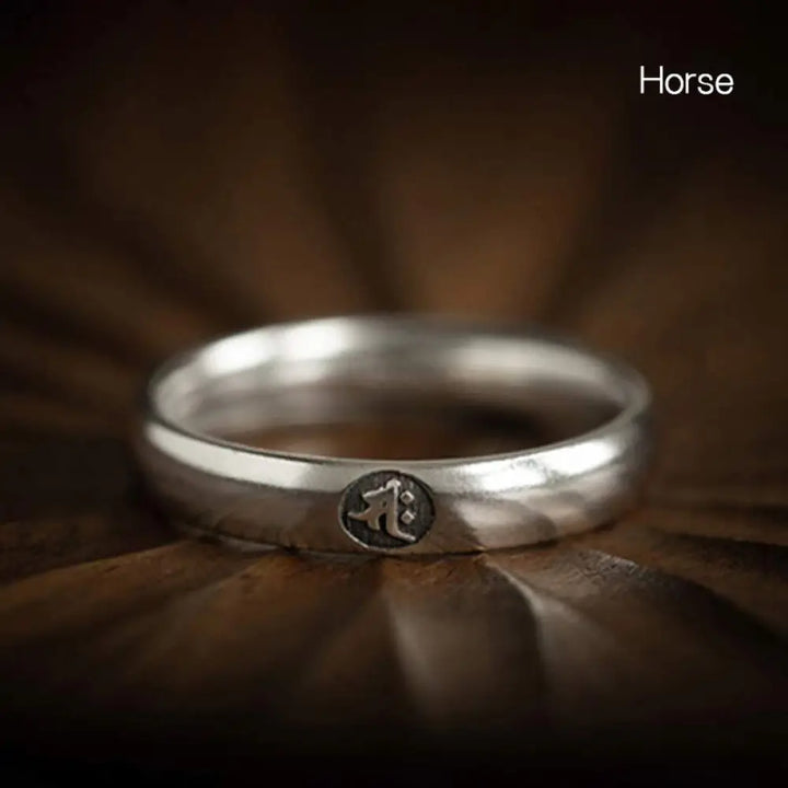 Buddha Stones 925 Sterling Silver Chinese Zodiac Natal Buddha Blessing Couple Ring - BWOOOH - Horse / Men - Rings