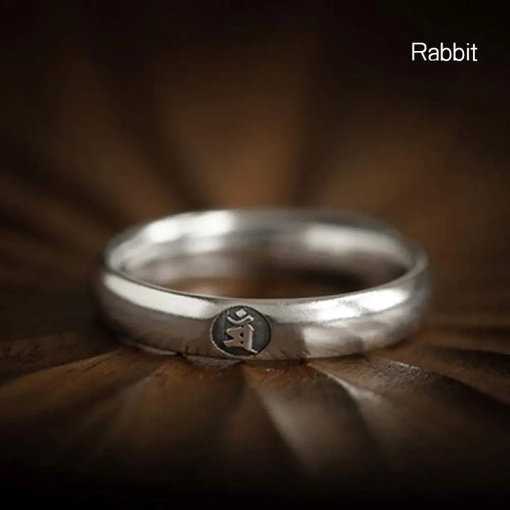 Buddha Stones 925 Sterling Silver Chinese Zodiac Natal Buddha Blessing Couple Ring - BWOOOH - Rabbit / Men - Rings