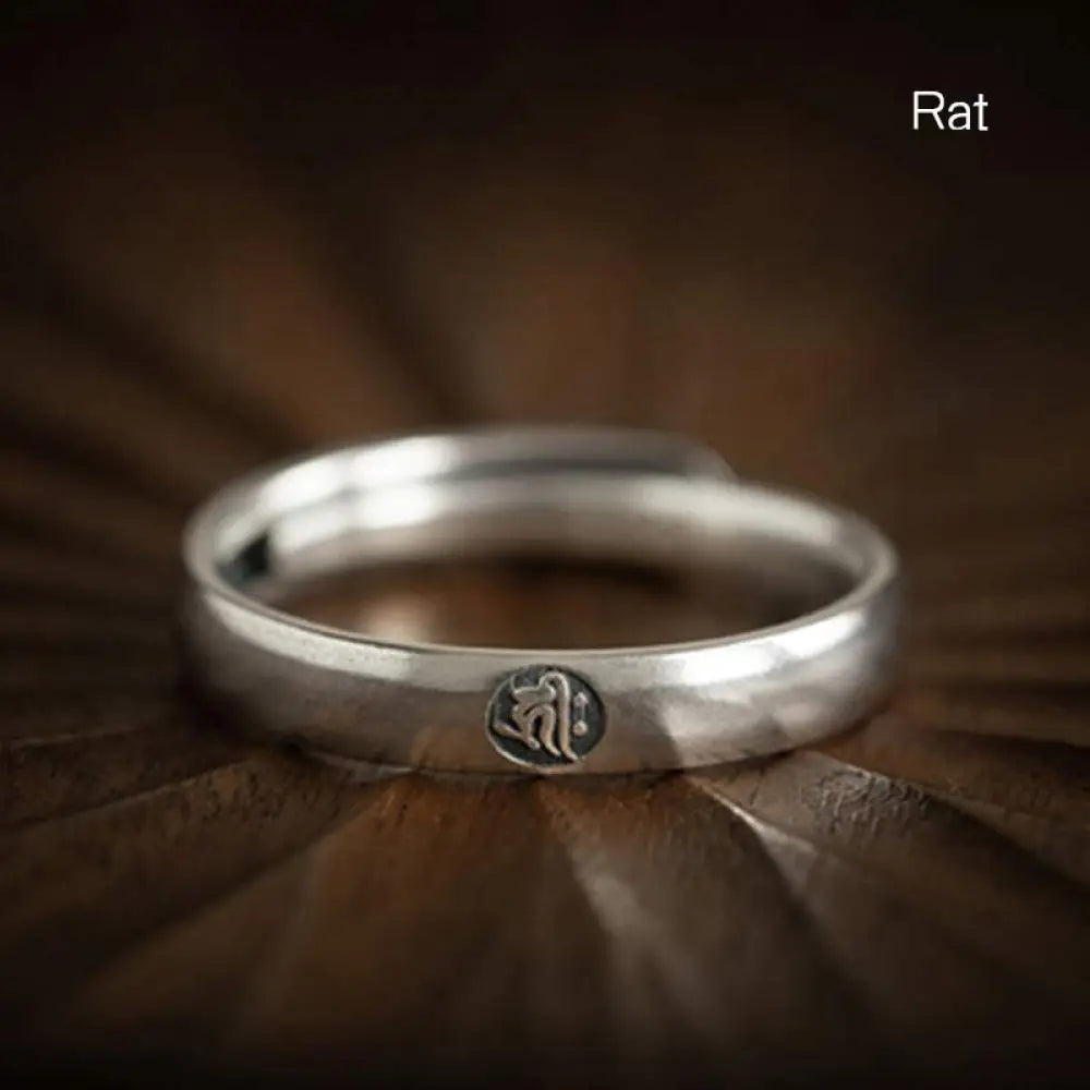 Buddha Stones 925 Sterling Silver Chinese Zodiac Natal Buddha Blessing Couple Ring - BWOOOH - Rat / Men - Rings