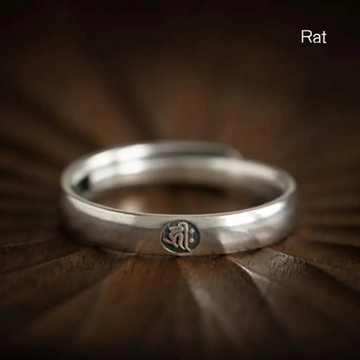 Buddha Stones 925 Sterling Silver Chinese Zodiac Natal Buddha Blessing Couple Ring - BWOOOH - Rat / Men - Rings