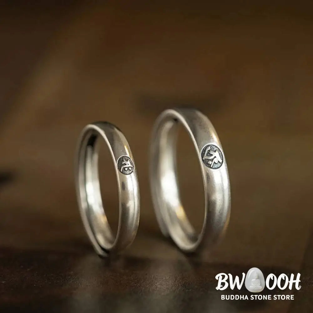 Buddha Stones 925 Sterling Silver Chinese Zodiac Natal Buddha Blessing Couple Ring - BWOOOH - Rings