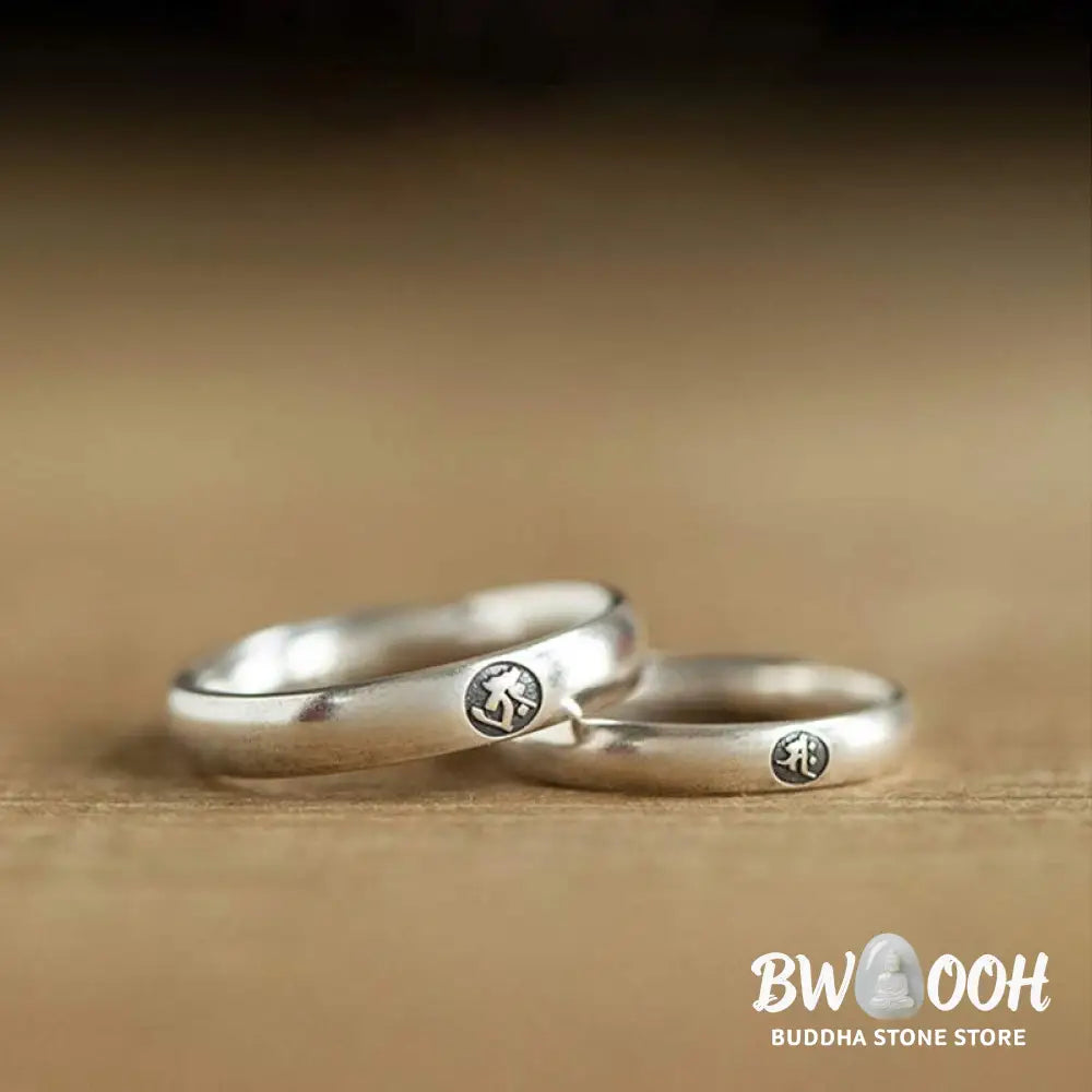 Buddha Stones 925 Sterling Silver Chinese Zodiac Natal Buddha Blessing Couple Ring - BWOOOH - Rings