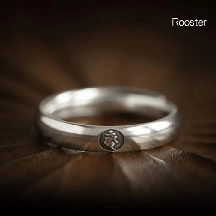 Buddha Stones 925 Sterling Silver Chinese Zodiac Natal Buddha Blessing Couple Ring - BWOOOH - Rooster / Men - Rings
