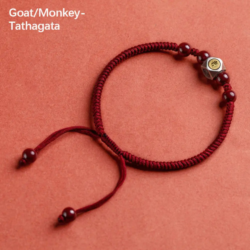 Buddha Stones 925 Sterling Silver Chinese Zodiac Natal Buddha Cinnabar Calm Bracelet - BWOOOH - Goat/Monkey-Tathagata