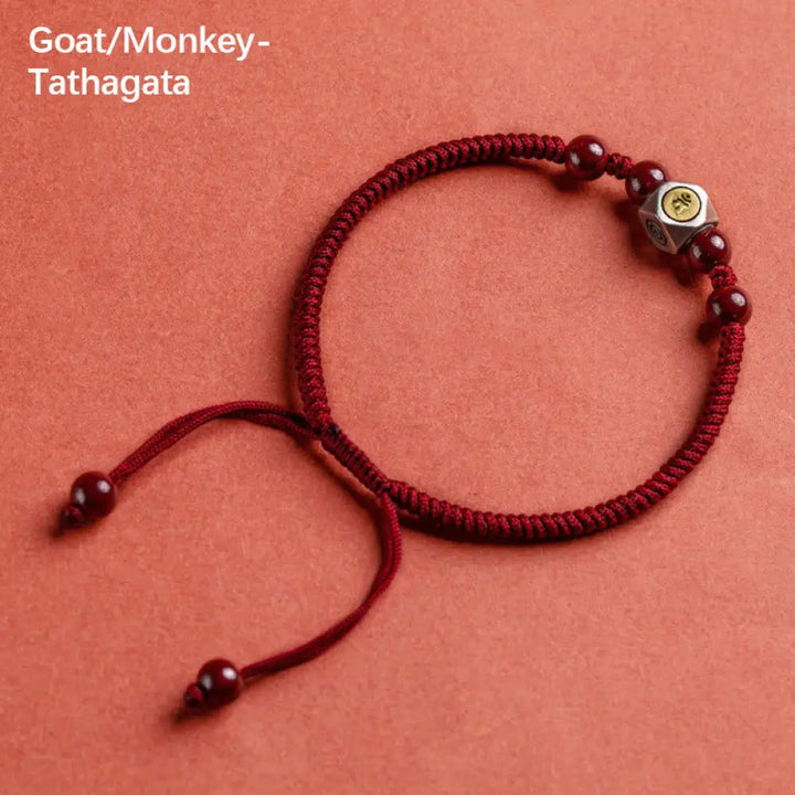 Buddha Stones 925 Sterling Silver Chinese Zodiac Natal Buddha Cinnabar Calm Bracelet - BWOOOH - Goat/Monkey-Tathagata
