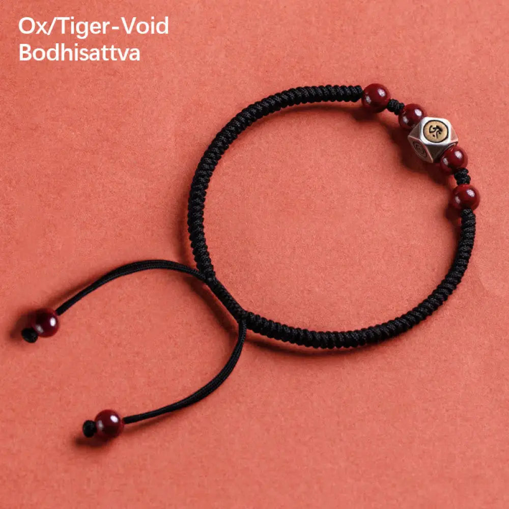 Buddha Stones 925 Sterling Silver Chinese Zodiac Natal Buddha Cinnabar Calm Bracelet - BWOOOH - Ox/Tiger-Void