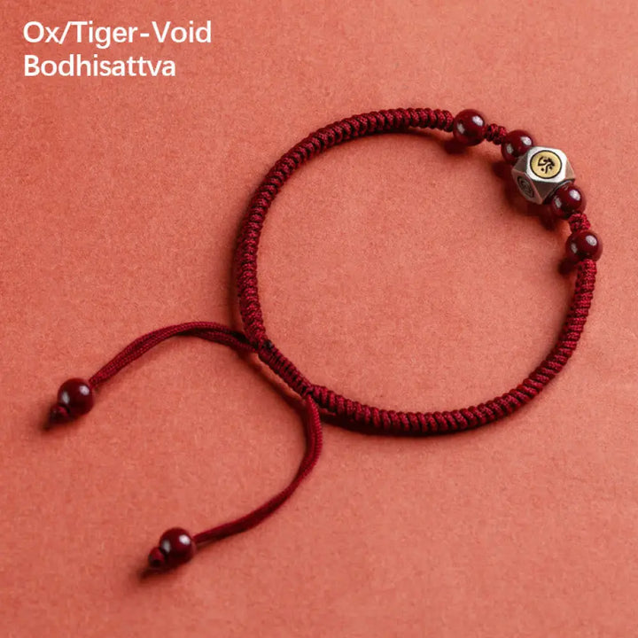 Buddha Stones 925 Sterling Silver Chinese Zodiac Natal Buddha Cinnabar Calm Bracelet - BWOOOH - Ox/Tiger-Void