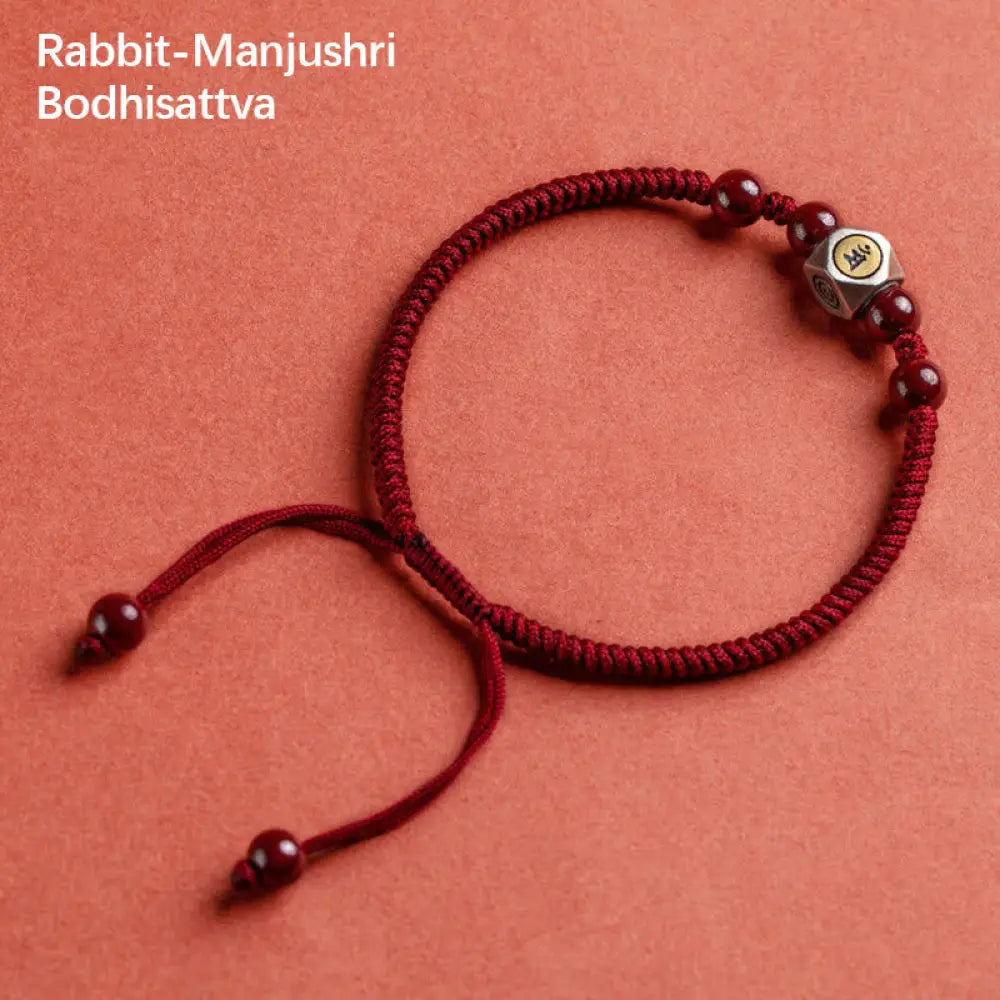 Buddha Stones 925 Sterling Silver Chinese Zodiac Natal Buddha Cinnabar Calm Bracelet - BWOOOH - Rabbit-Manjushri