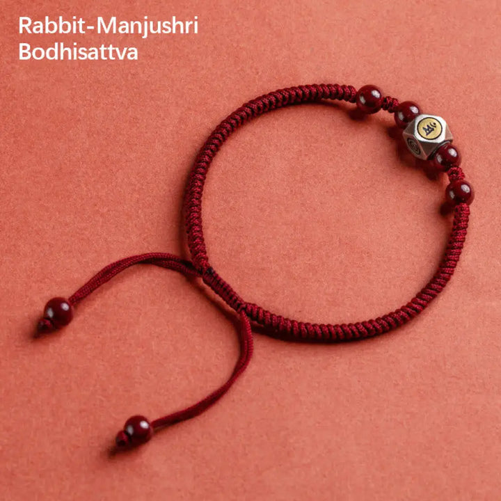 Buddha Stones 925 Sterling Silver Chinese Zodiac Natal Buddha Cinnabar Calm Bracelet - BWOOOH - Rabbit-Manjushri