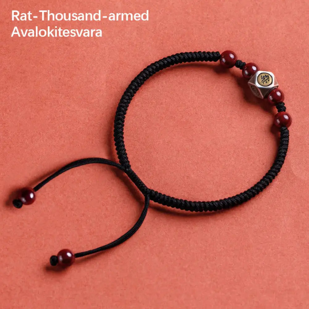 Buddha Stones 925 Sterling Silver Chinese Zodiac Natal Buddha Cinnabar Calm Bracelet - BWOOOH - Rat-Thousand-armed