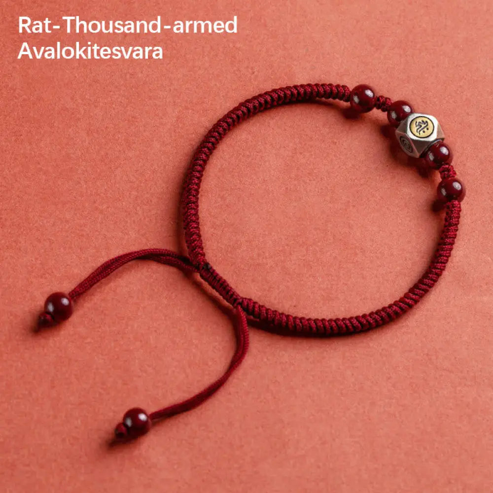 Buddha Stones 925 Sterling Silver Chinese Zodiac Natal Buddha Cinnabar Calm Bracelet - BWOOOH - Rat-Thousand-armed
