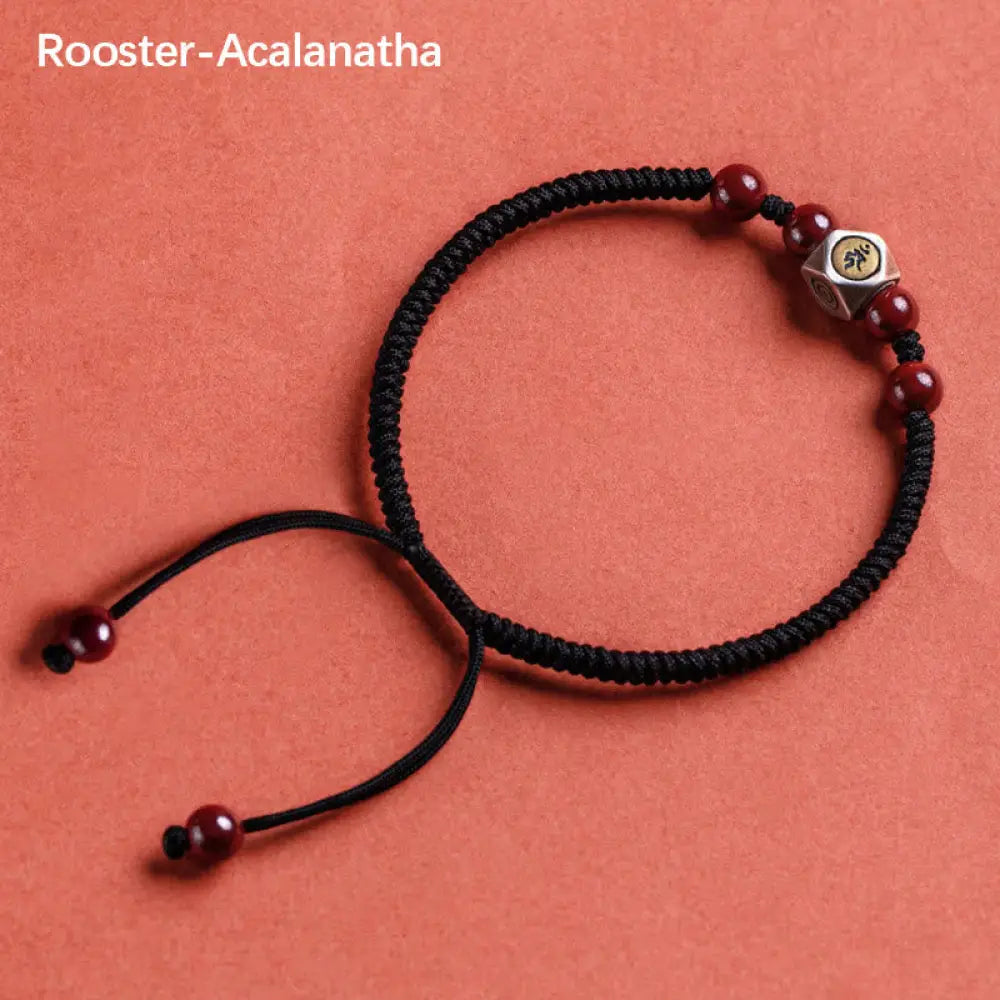 Buddha Stones 925 Sterling Silver Chinese Zodiac Natal Buddha Cinnabar Calm Bracelet - BWOOOH - Rooster-Acalanatha