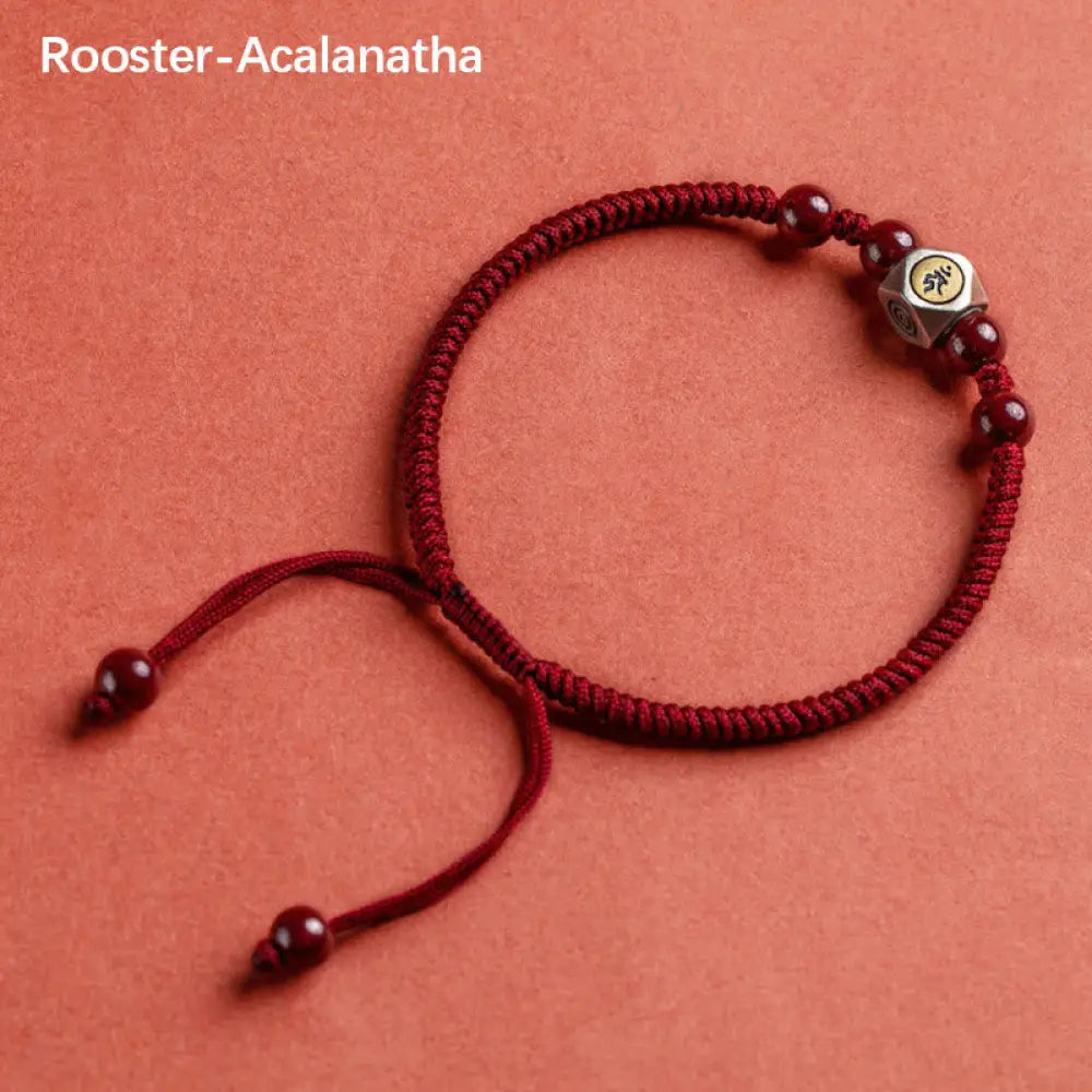 Buddha Stones 925 Sterling Silver Chinese Zodiac Natal Buddha Cinnabar Calm Bracelet - BWOOOH - Rooster-Acalanatha