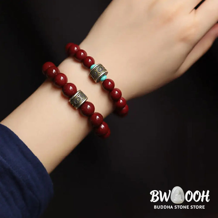 BWOOOH 925 Sterling Silver Chinese Zodiac Natal Buddha Cinnabar Om Mani Padme Hum Calm  | spiritual healing bracelet