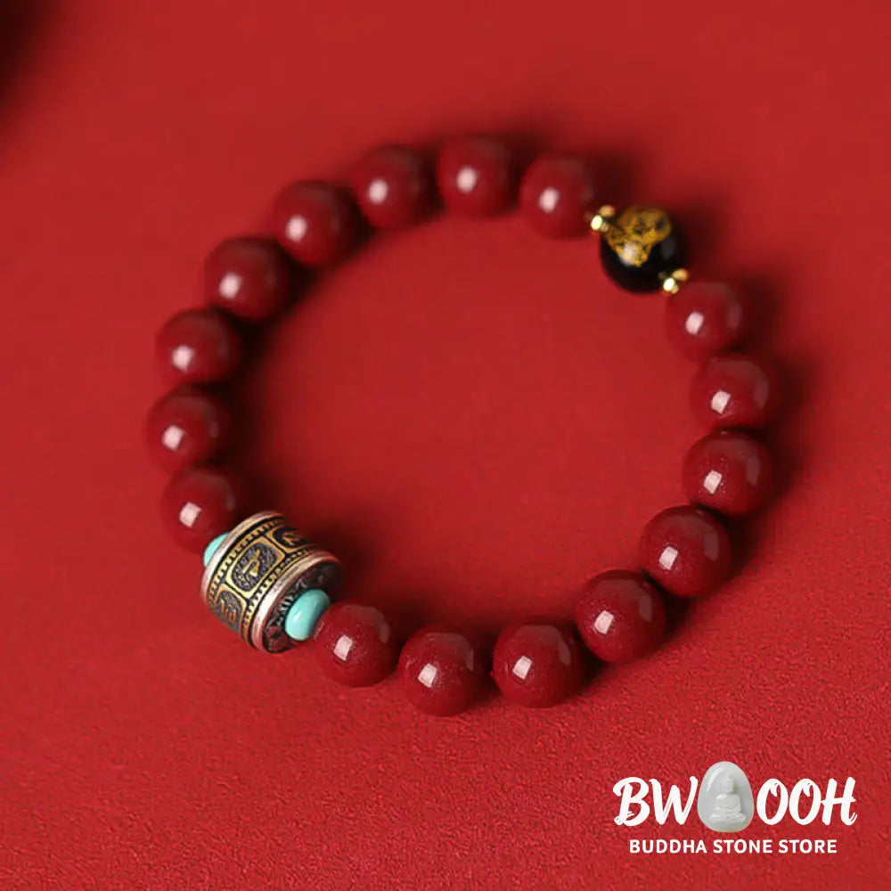 BWOOOH 925 Sterling Silver Chinese Zodiac Natal Buddha Cinnabar Om Mani Padme Hum Calm  | spiritual healing bracelet