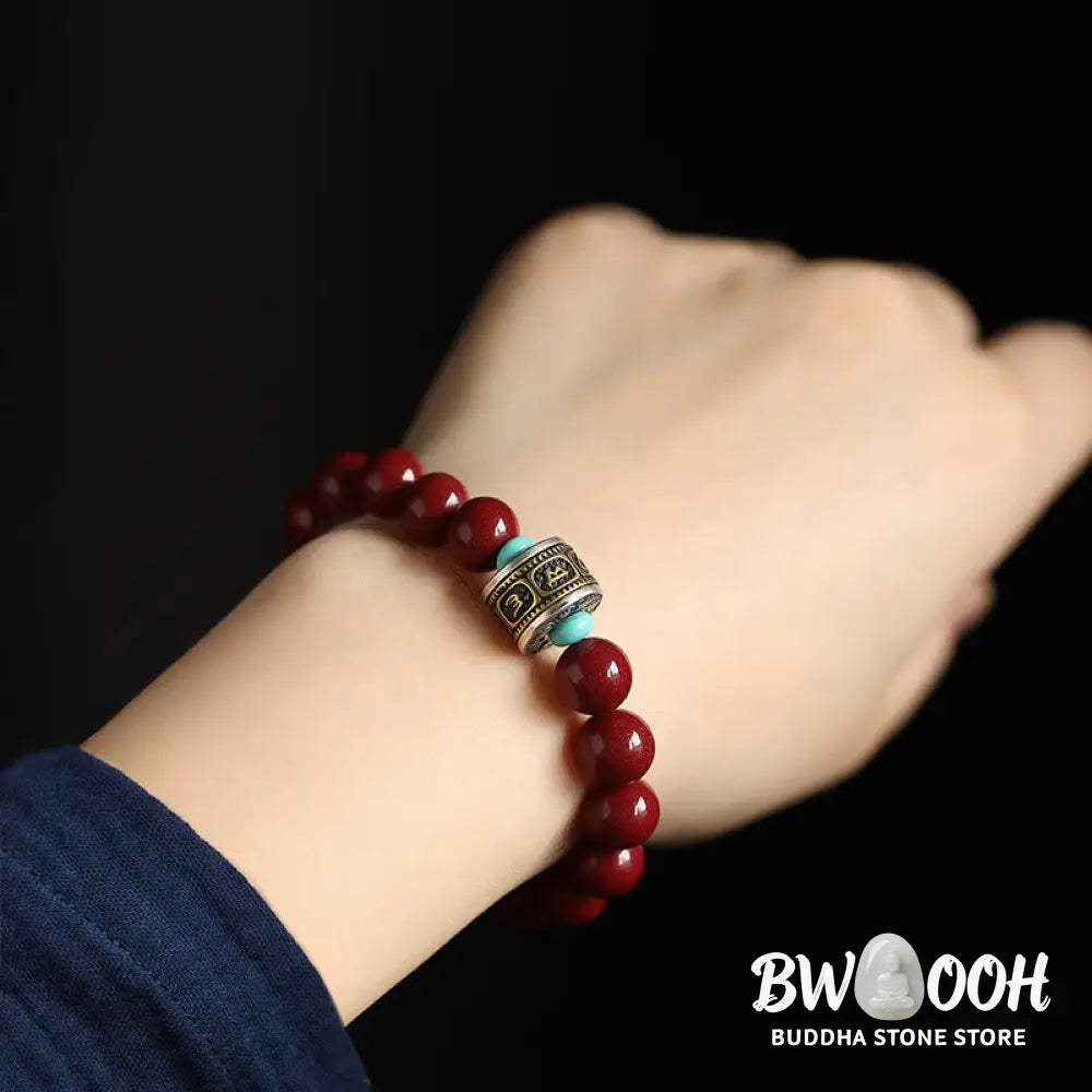 BWOOOH 925 Sterling Silver Chinese Zodiac Natal Buddha Cinnabar Om Mani Padme Hum Calm  | spiritual healing bracelet