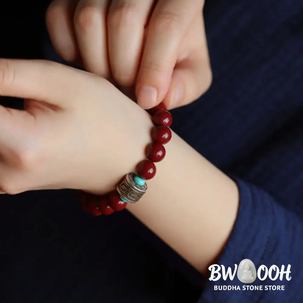 BWOOOH 925 Sterling Silver Chinese Zodiac Natal Buddha Cinnabar Om Mani Padme Hum Calm  | spiritual healing bracelet
