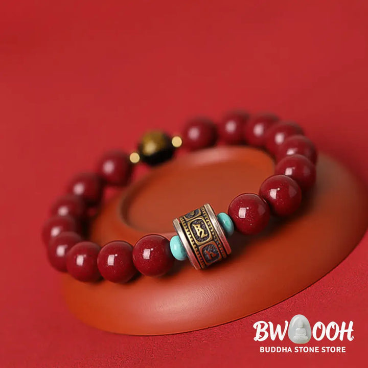BWOOOH 925 Sterling Silver Chinese Zodiac Natal Buddha Cinnabar Om Mani Padme Hum Calm  | spiritual healing bracelet