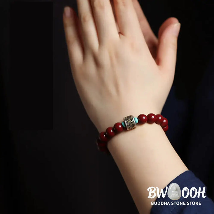 BWOOOH 925 Sterling Silver Chinese Zodiac Natal Buddha Cinnabar Om Mani Padme Hum Calm  | spiritual healing bracelet