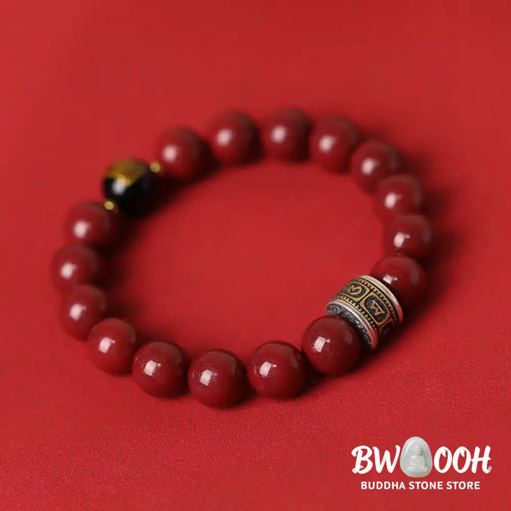BWOOOH 925 Sterling Silver Chinese Zodiac Natal Buddha Cinnabar Om Mani Padme Hum Calm  | spiritual healing bracelet