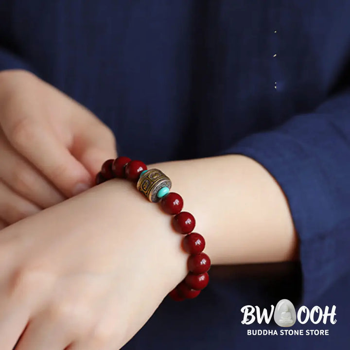 BWOOOH 925 Sterling Silver Chinese Zodiac Natal Buddha Cinnabar Om Mani Padme Hum Calm  | spiritual healing bracelet