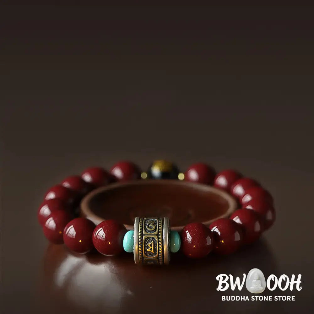 BWOOOH 925 Sterling Silver Chinese Zodiac Natal Buddha Cinnabar Om Mani Padme Hum Calm  | spiritual healing bracelet