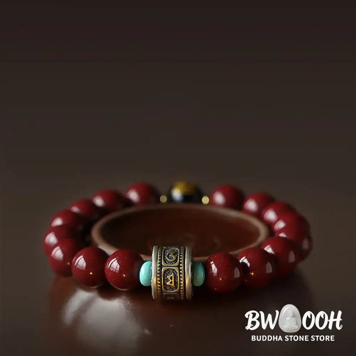BWOOOH 925 Sterling Silver Chinese Zodiac Natal Buddha Cinnabar Om Mani Padme Hum Calm  | spiritual healing bracelet