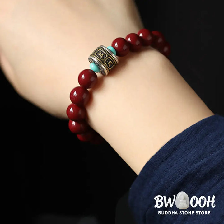 BWOOOH 925 Sterling Silver Chinese Zodiac Natal Buddha Cinnabar Om Mani Padme Hum Calm  | spiritual healing bracelet