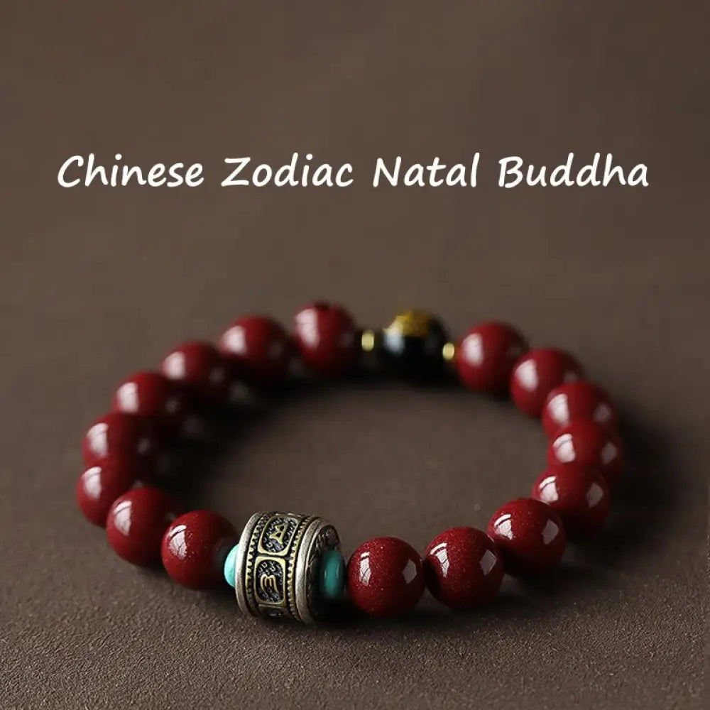 BWOOOH 925 Sterling Silver Chinese Zodiac Natal Buddha Cinnabar Om Mani Padme Hum Calm Bracelet
