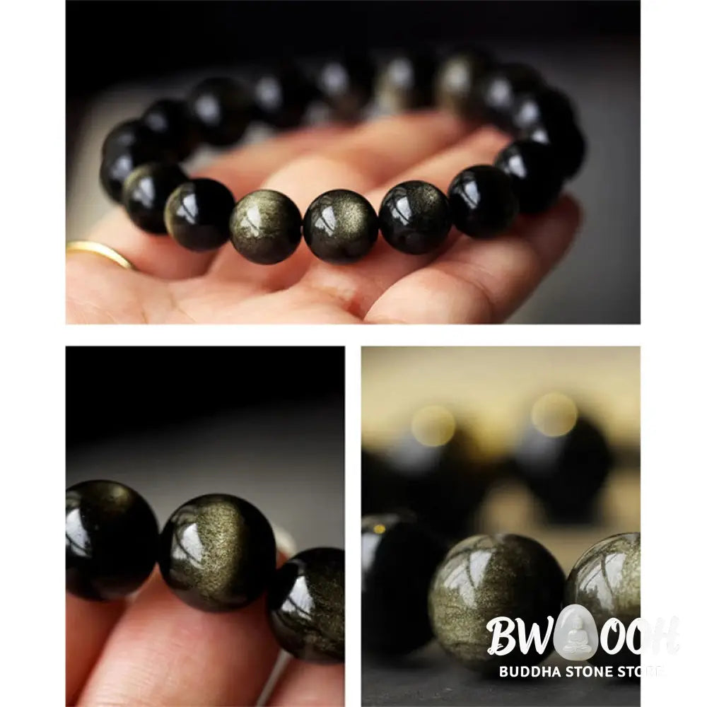 Buddha Stones 925 Sterling Silver Chinese Zodiac Natal Buddha Natural Gold Sheen Obsidian Amber Wealth Protection