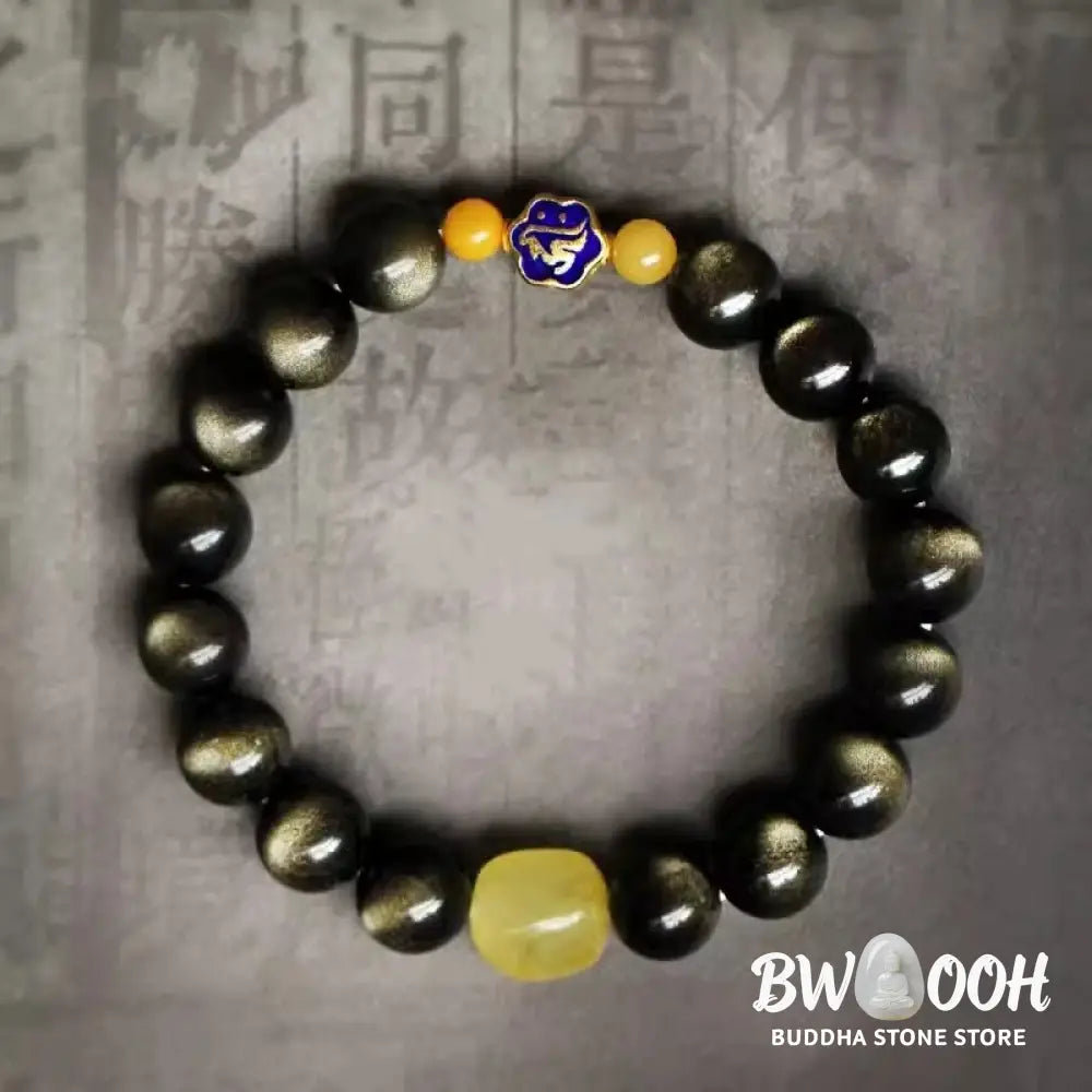 Buddha Stones 925 Sterling Silver Chinese Zodiac Natal Buddha Natural Gold Sheen Obsidian Amber Wealth Protection