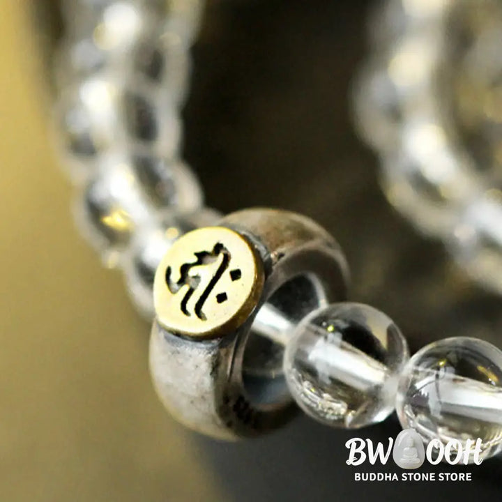Buddha Stones 925 Sterling Silver Chinese Zodiac Natal Buddha White Crystal Meditation Triple Wrap Bracelet - BWOOOH