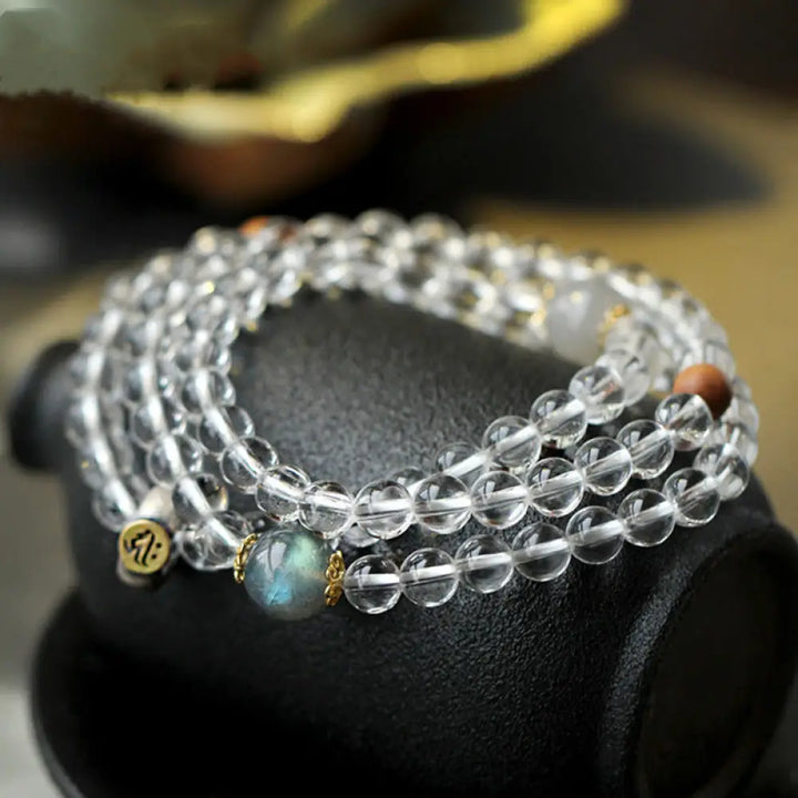BWOOOH 925 Sterling Silver Chinese Zodiac Natal Buddha White Crystal Meditation Triple Wrap Bracelet - BWOOOH