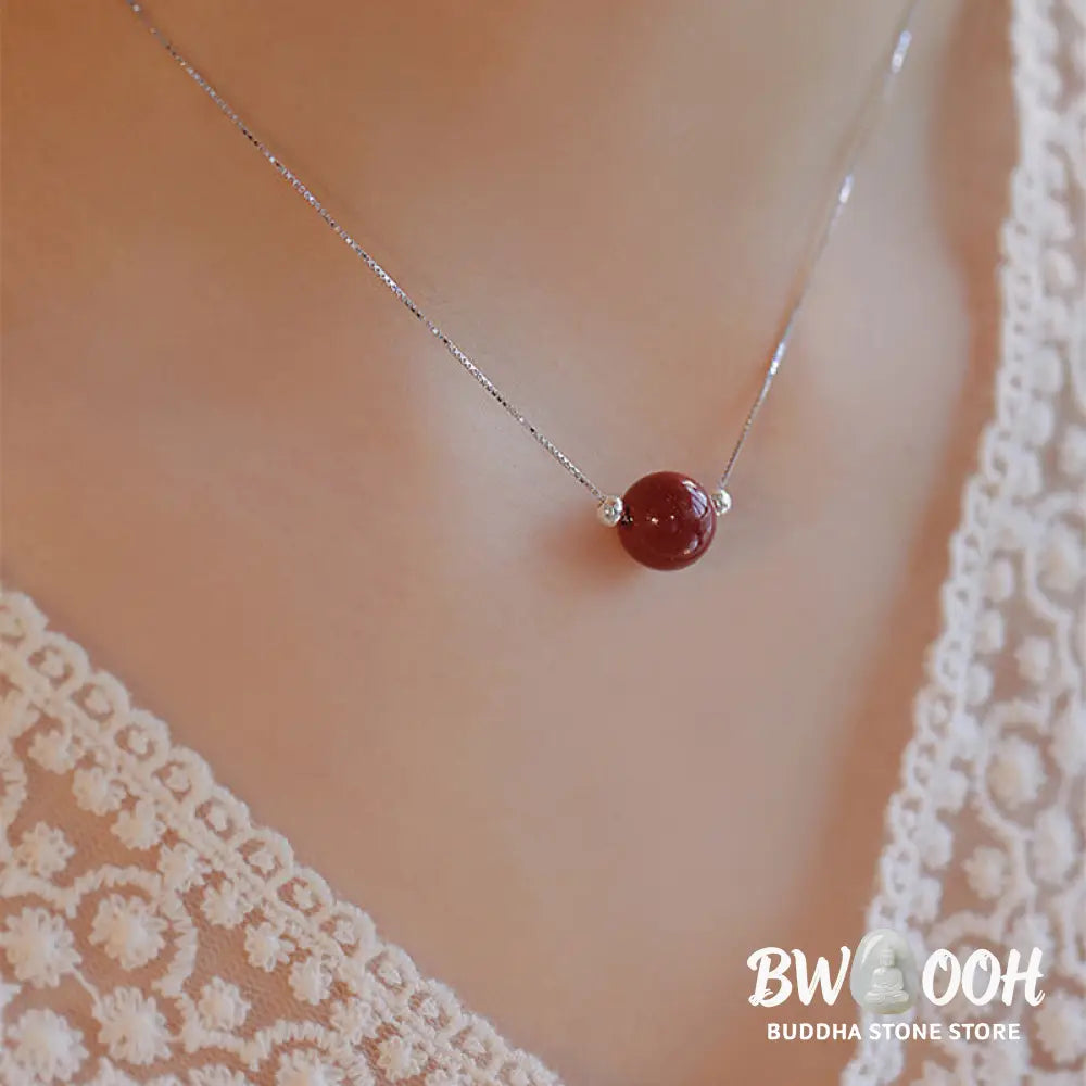 Buddha Stones 925 Sterling Silver Cinnabar Bead Calm Blessing Necklace Pendant - BWOOOH - Necklaces &amp; Pendants