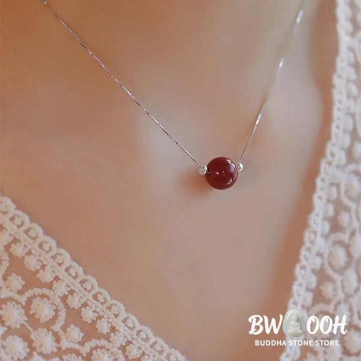 Buddha Stones 925 Sterling Silver Cinnabar Bead Calm Blessing Necklace Pendant - BWOOOH - Necklaces &amp; Pendants