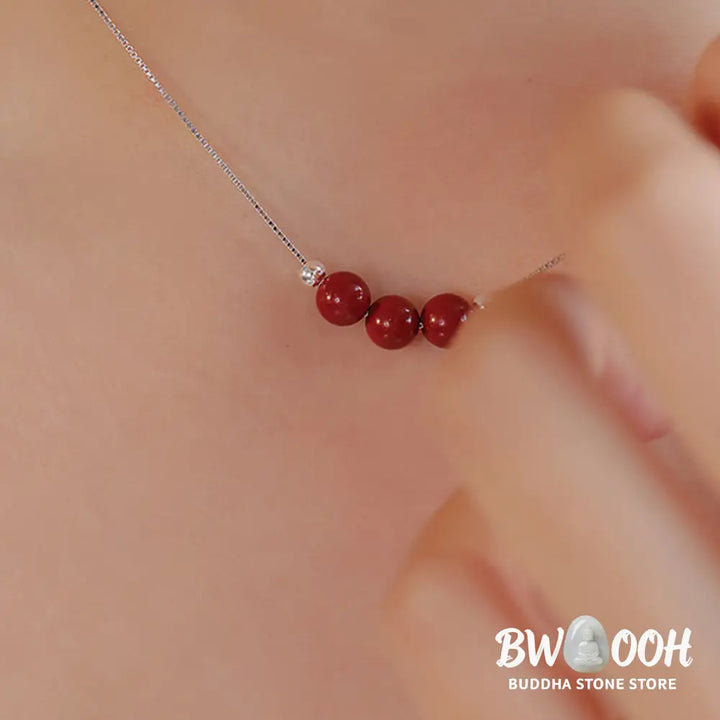 Buddha Stones 925 Sterling Silver Cinnabar Bead Calm Blessing Necklace Pendant - BWOOOH - Necklaces &amp; Pendants