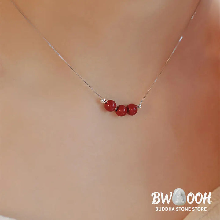 Buddha Stones 925 Sterling Silver Cinnabar Bead Calm Blessing Necklace Pendant - BWOOOH - Necklaces &amp; Pendants