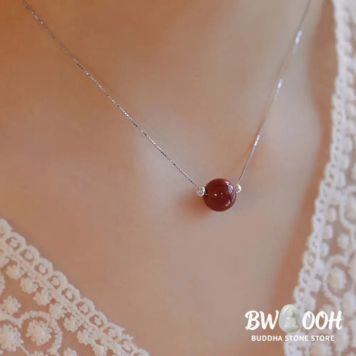 Buddha Stones 925 Sterling Silver Cinnabar Bead Calm Blessing Necklace Pendant - BWOOOH - Necklaces &amp; Pendants